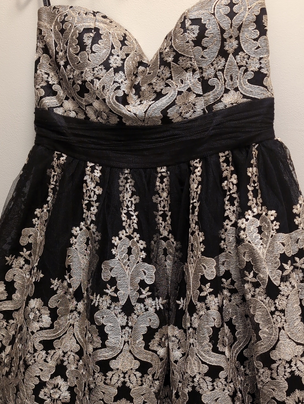 Chi Chi London Black and Gold Strapless Mini Stunning Dress Size L